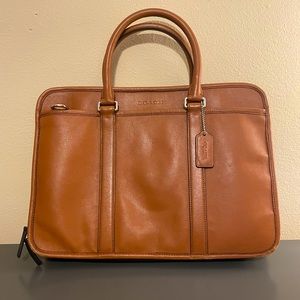 COACH Men Expanded Briefcase Crossbody Brown Saddle Leather Laptop Bag